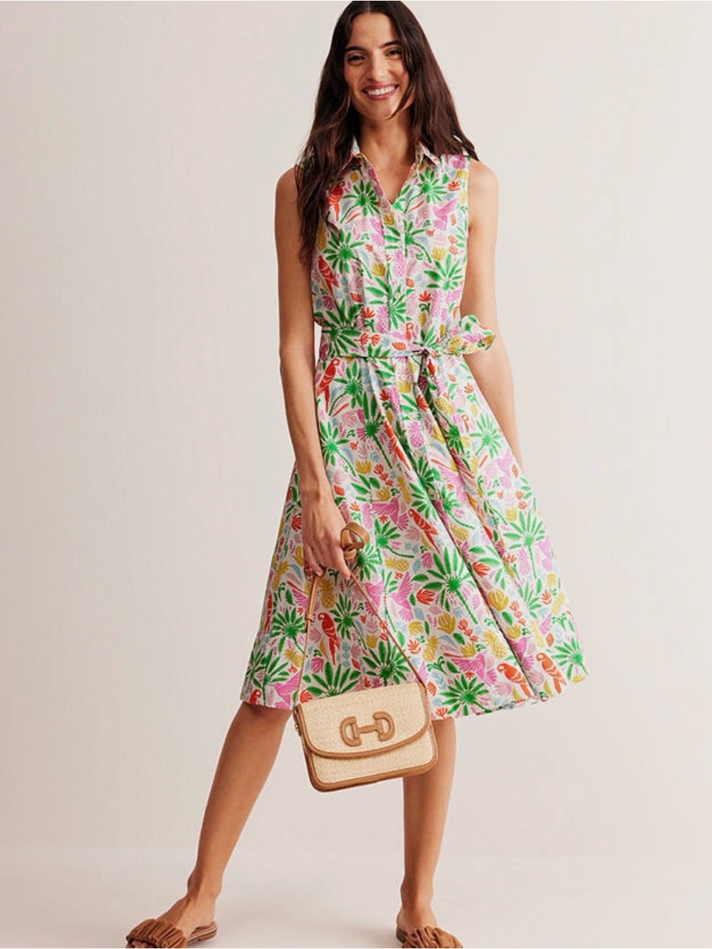 Boden Tropical Print Amy Sleeveless Shirt Dress - Picture 2 of 10